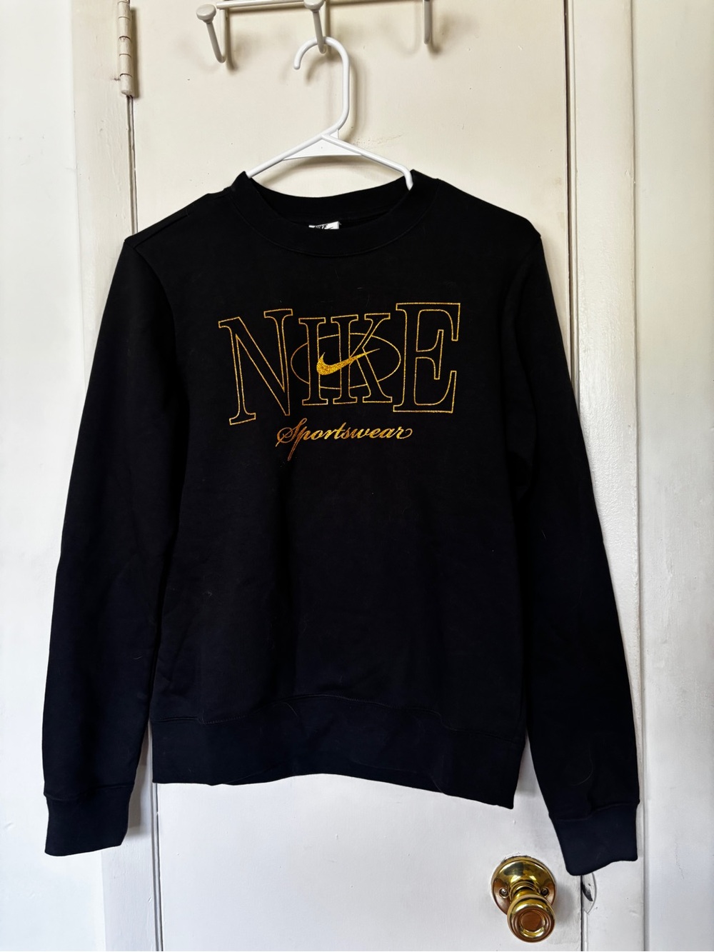 Nike Black Crew Sweatshirt with Gold Logo
